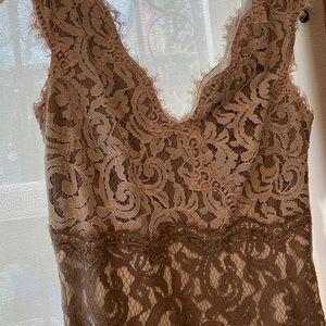 Tadashi Shoji Lace Wedding Dress in Cream and Brown